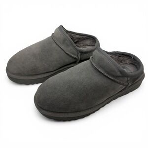 UGG Classic Slipper Women Size 7 Grey Suede Slip On Slide Mule Sherpa Lined